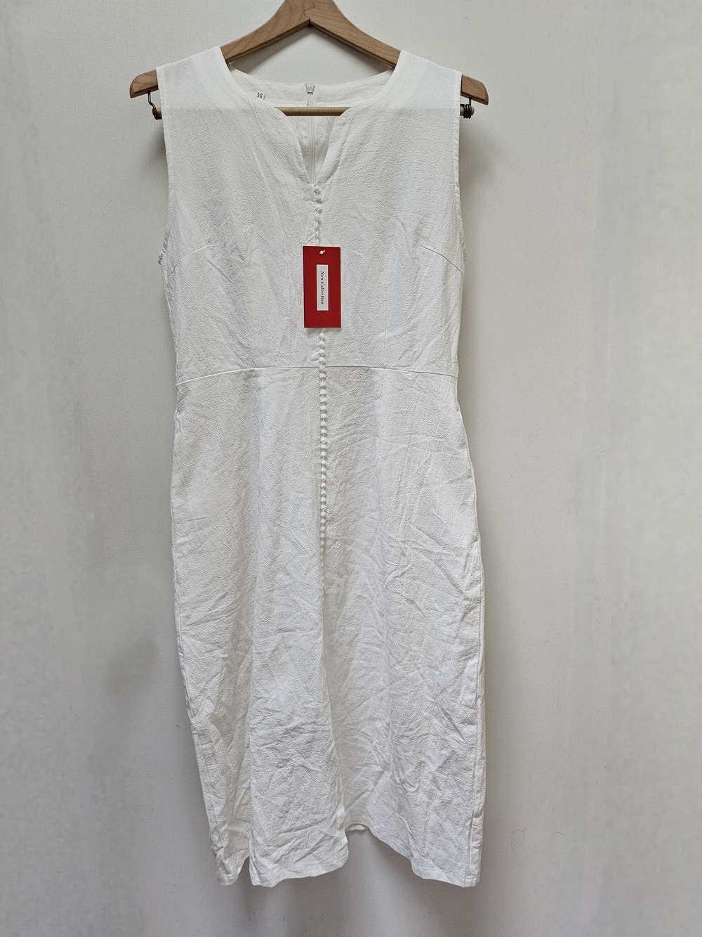 White Sleeveless Midi Dress Cotton Linen Blend New With Tag Size M US8 - 10